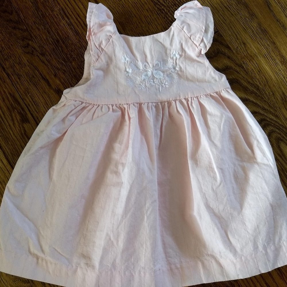 Janie and Jack pink sundress with swans 0-3m